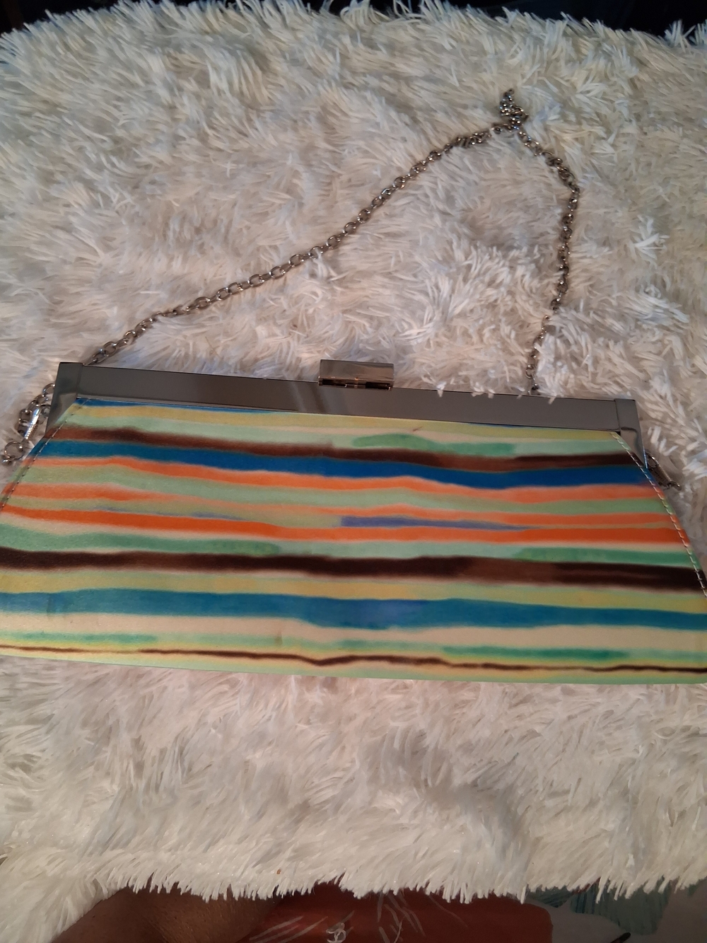 Aldo Multicolor Striped Chain Clutch